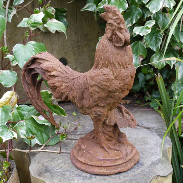 Rusty Garden Statue - Small Cockerel