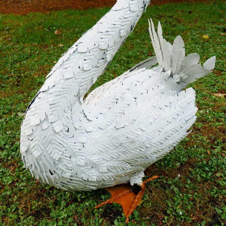 Swan Statue - White Metal - Resin