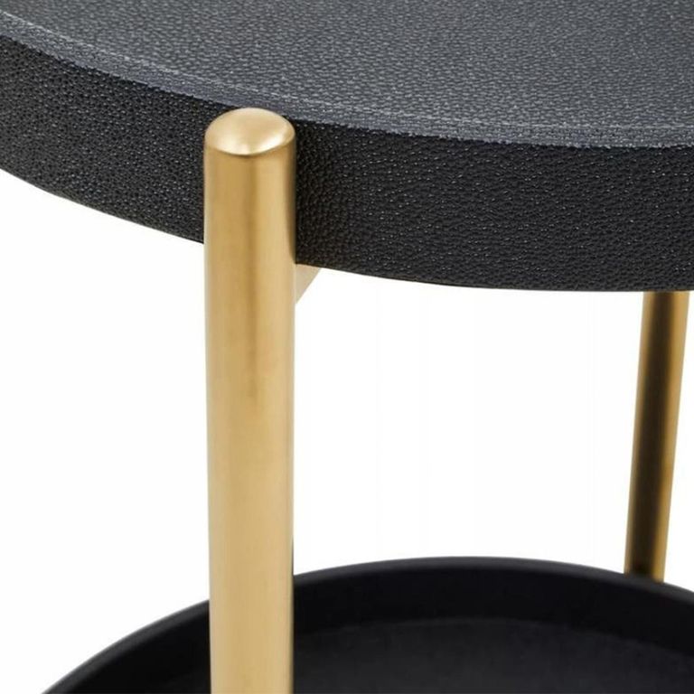 Cardoba Bar Trolley - Round - Black Faux Shagreen