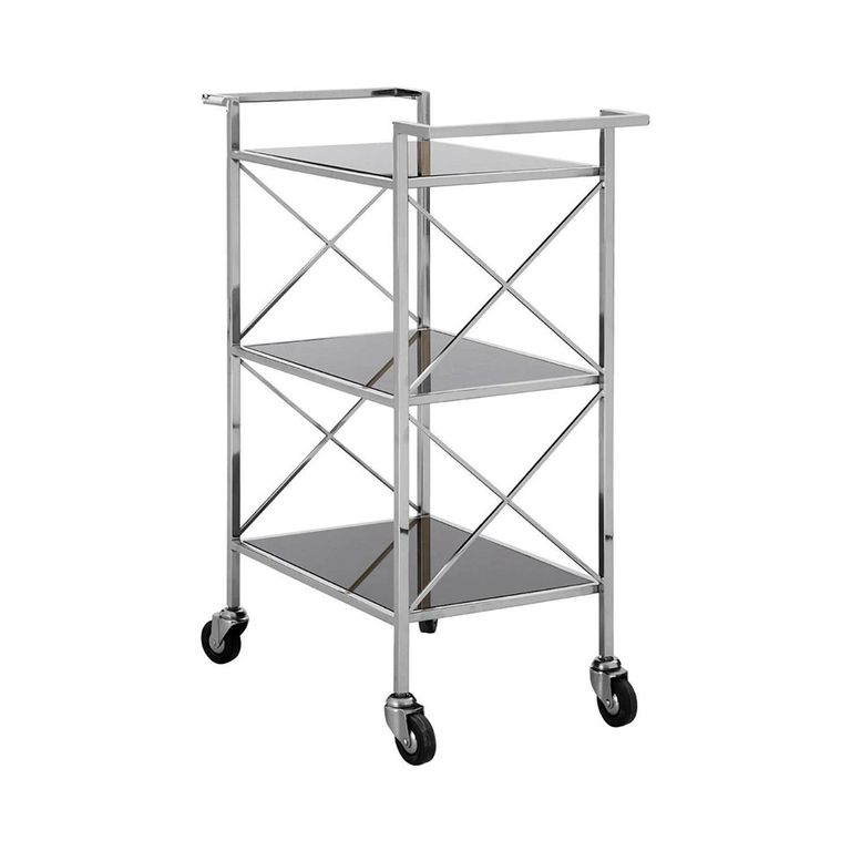 Hoffmann Bar Trolley - 3 Tier - Black Glass with Silver Metal