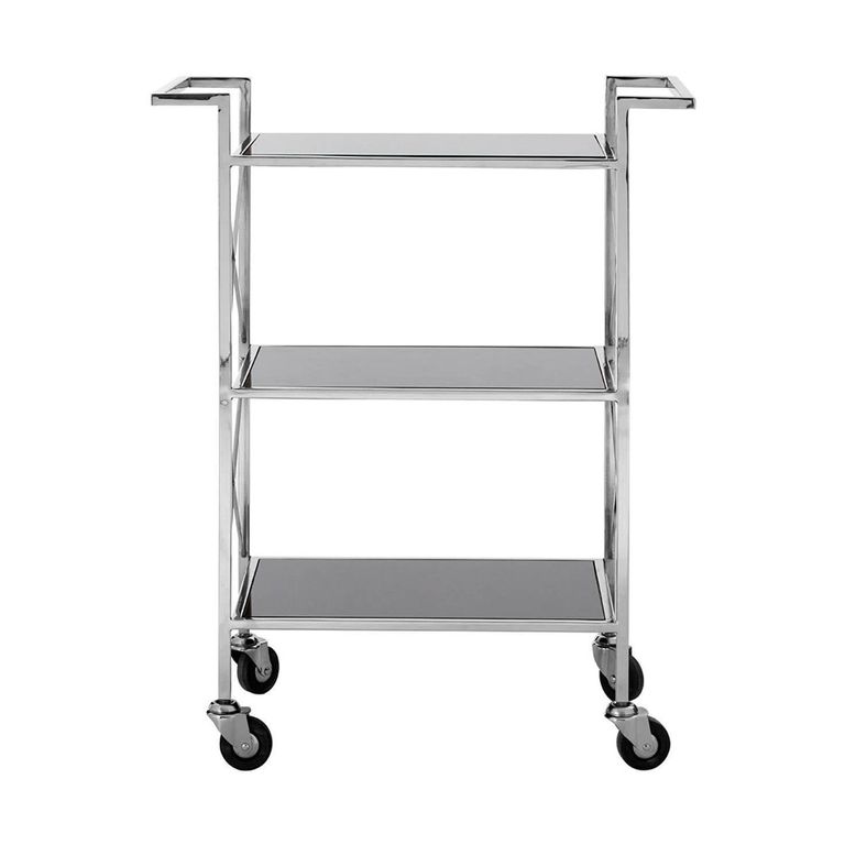 Hoffmann Bar Trolley - 3 Tier - Black Glass with Silver Metal