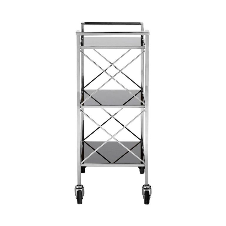 Hoffmann Bar Trolley - 3 Tier - Black Glass with Silver Metal