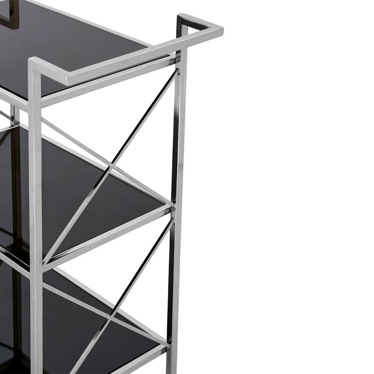 Hoffmann Bar Trolley - 3 Tier - Black Glass with Silver Metal