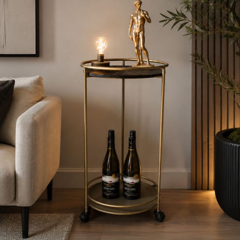 Round Trolley Drink Style Wood and Metal Brown