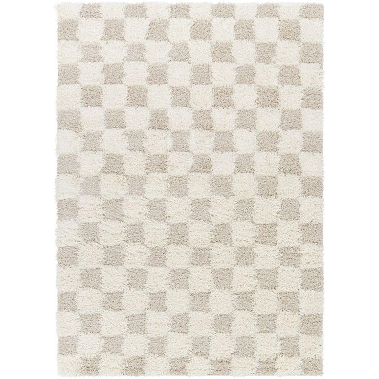 Urban Rug - Shaggy Modern Plush Pile - Beige Checkered - Sizes Available