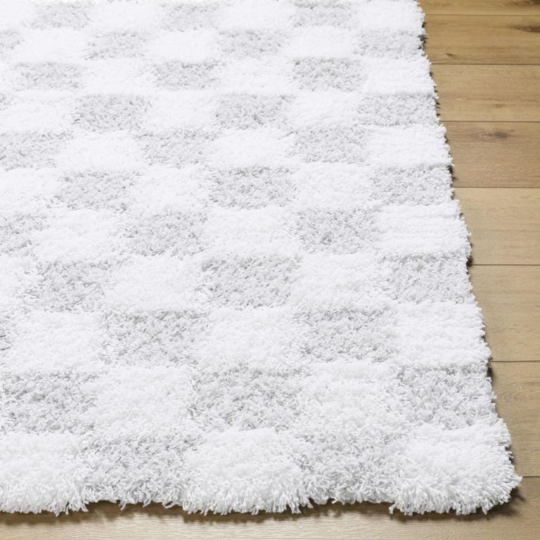 Urban Rug - Shaggy Modern Plush Pile - Light Grey Checkered - Sizes Available