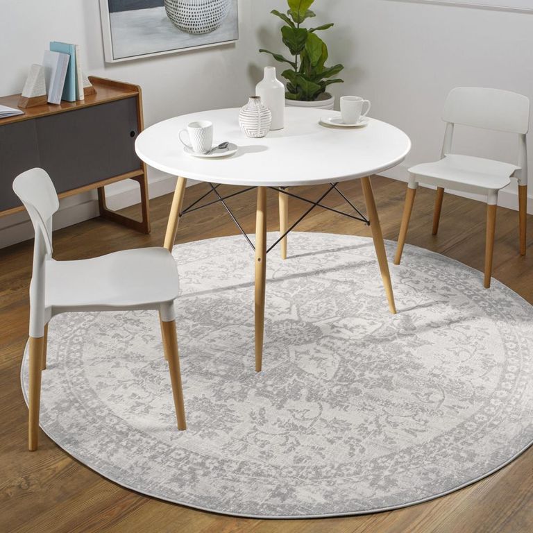 Monaco Round Rug - Vintage Traditional Oriental Boho - MOC2328 - Grey - Sizes Available