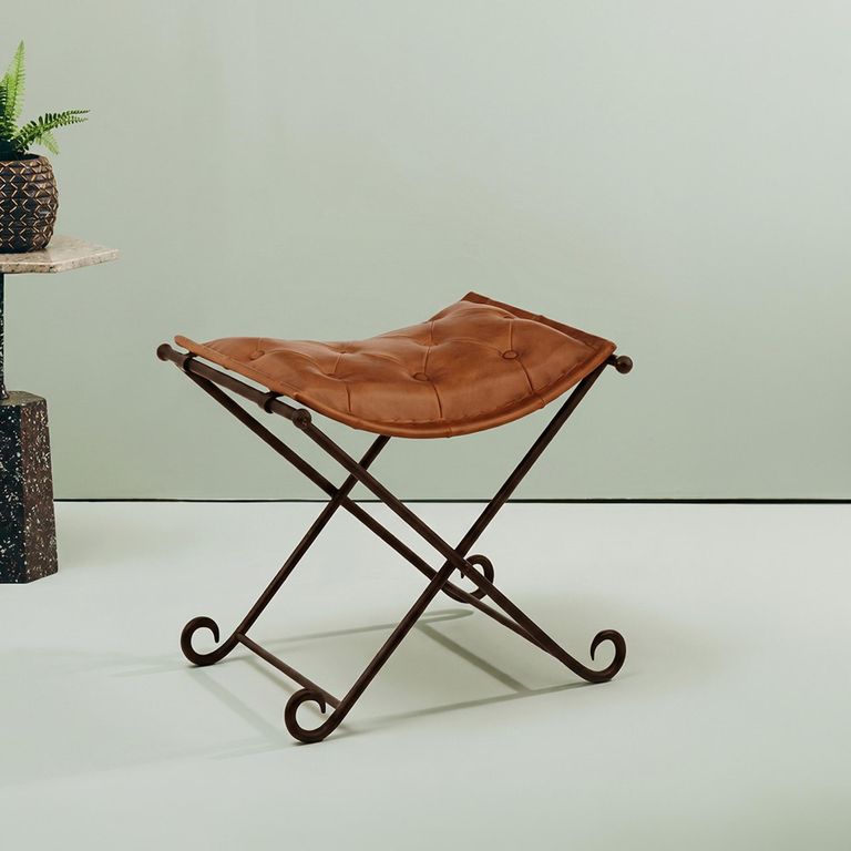 Buffalo Folding Stool - Brown - Leather with Iron
