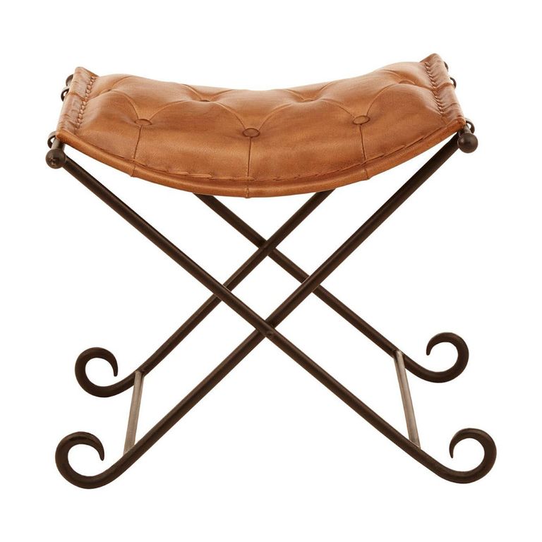 Buffalo Folding Stool - Brown - Leather with Iron