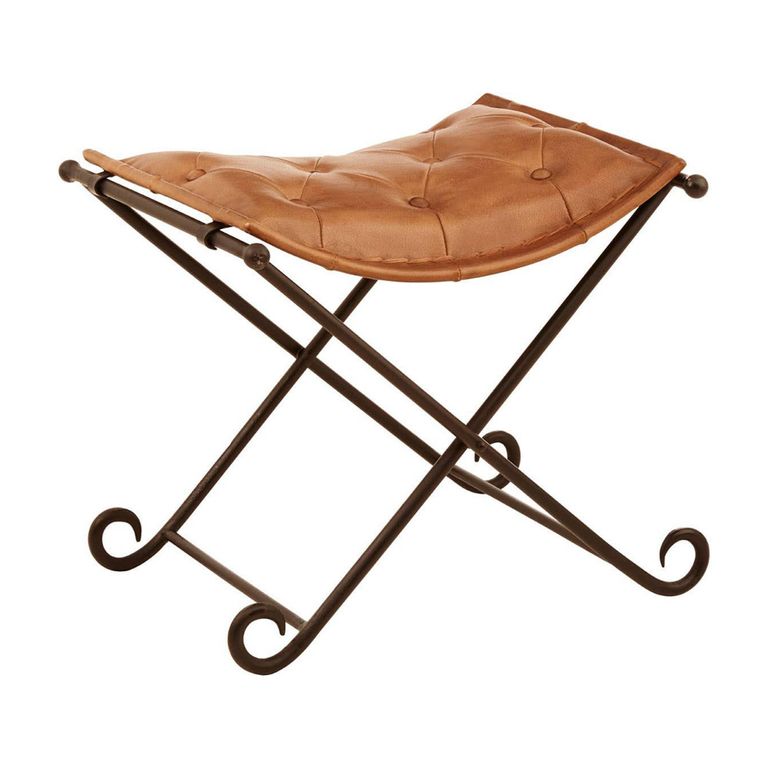 Buffalo Folding Stool - Brown - Leather with Iron