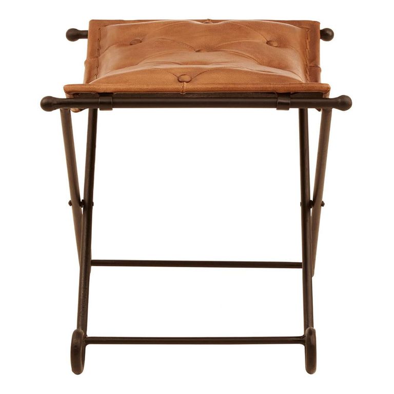 Buffalo Folding Stool - Brown - Leather with Iron