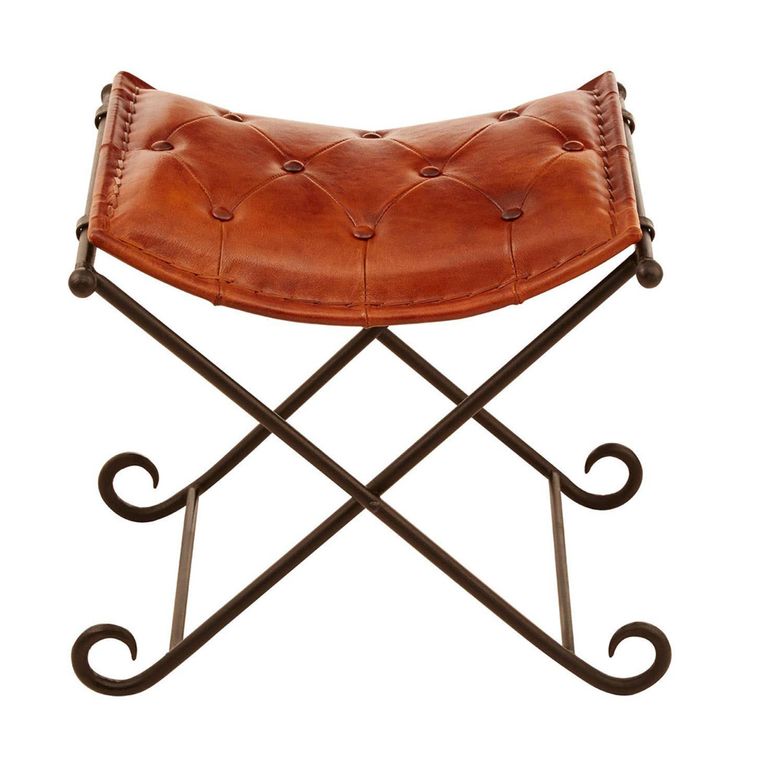 Buffalo Folding Stool - Tan - Leather with Metal