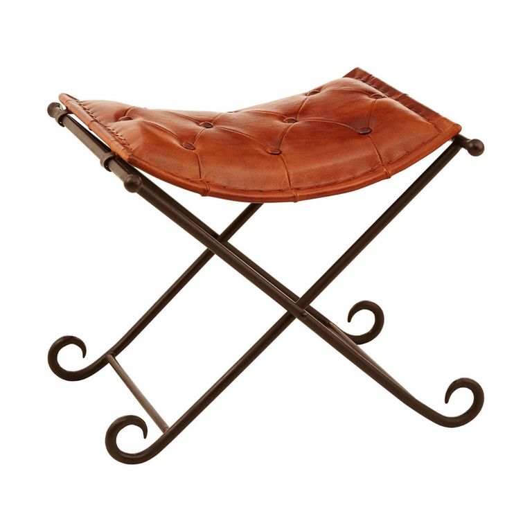 Buffalo Folding Stool - Tan - Leather with Metal