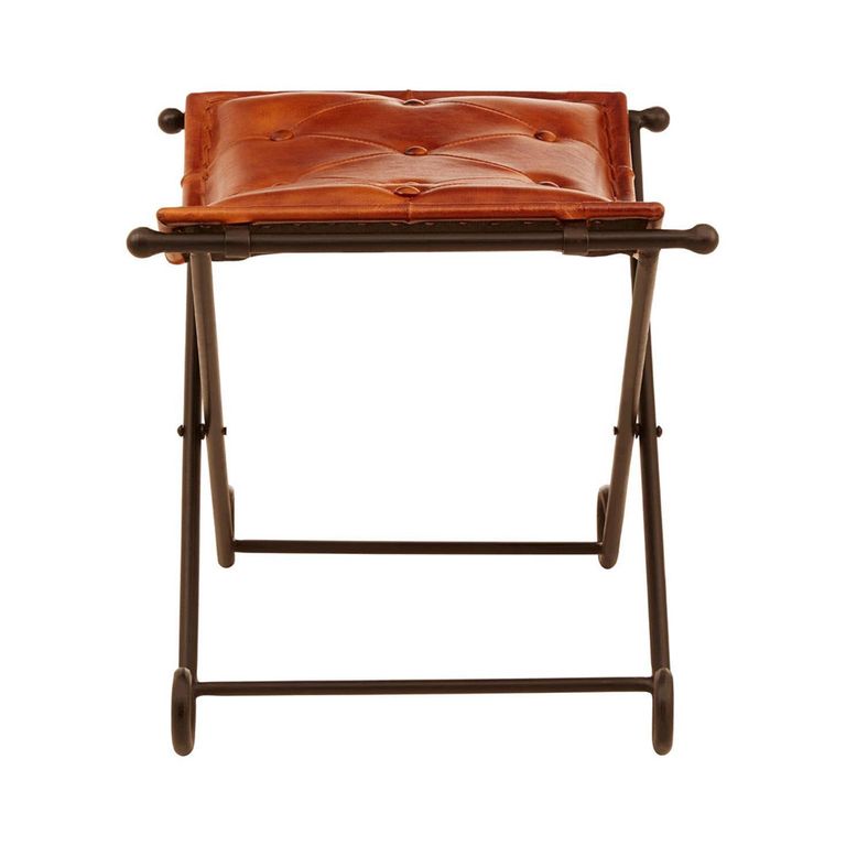 Buffalo Folding Stool - Tan - Leather with Metal