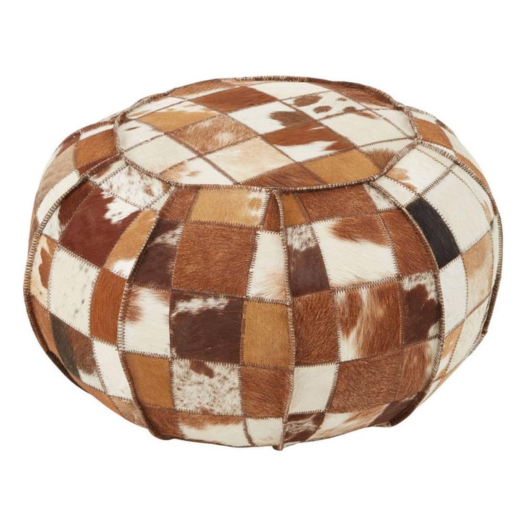 Buffalo Pouffe - Round - Leather Patchwork