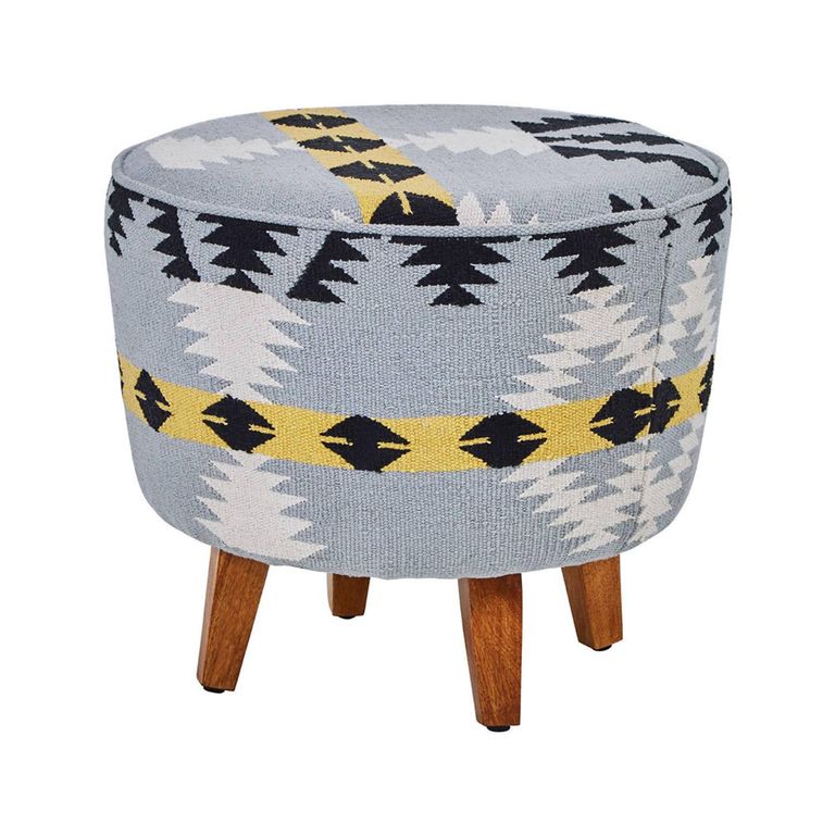 Cefena Footstool - Round - Blue Fabric