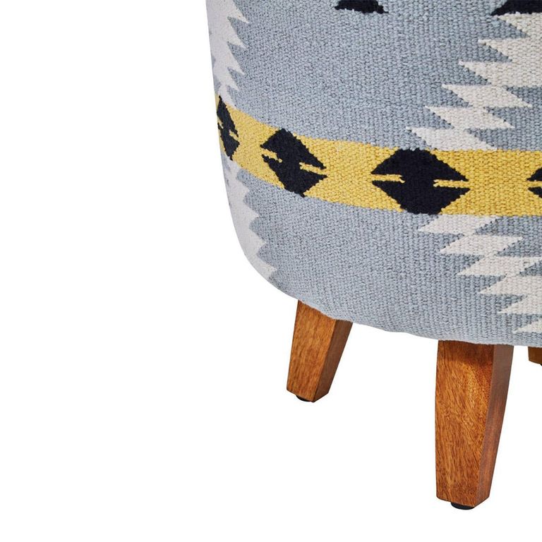 Cefena Footstool - Round - Blue Fabric
