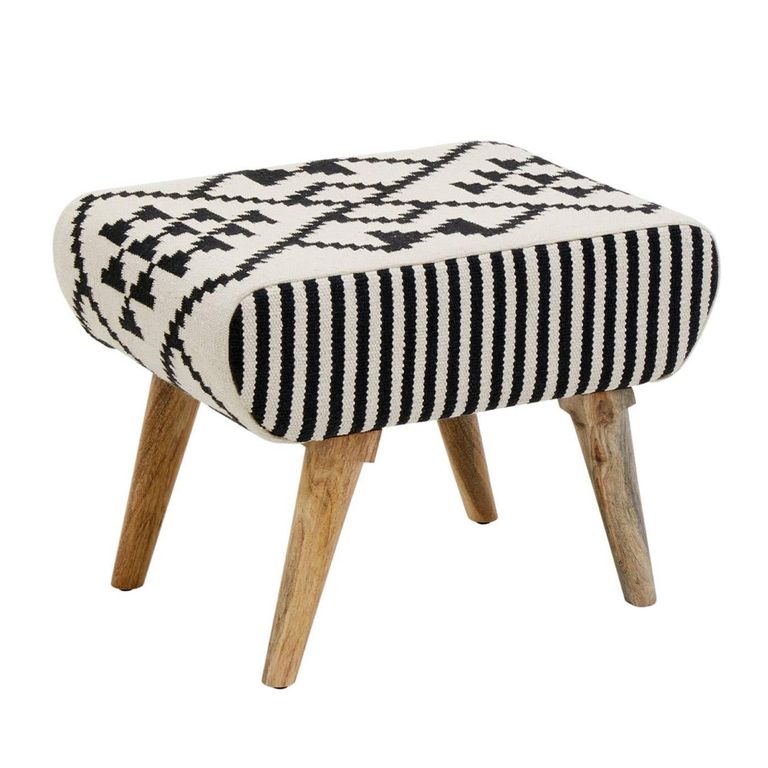 Cefena Footstool - White and Black Fabric - Berber Style
