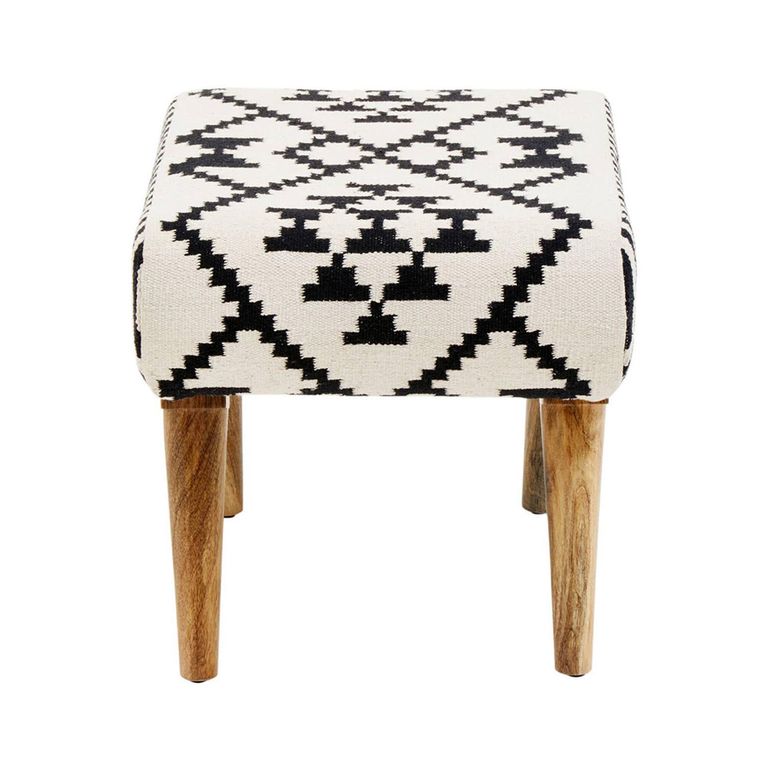 Cefena Footstool - White and Black Fabric - Berber Style