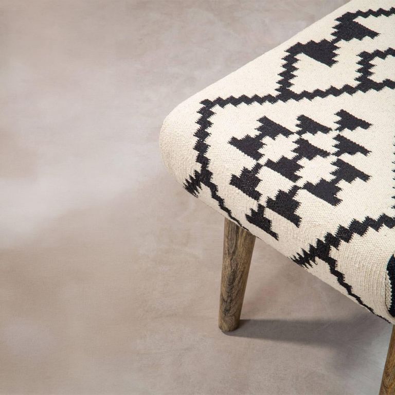 Cefena Footstool - White and Black Fabric - Berber Style