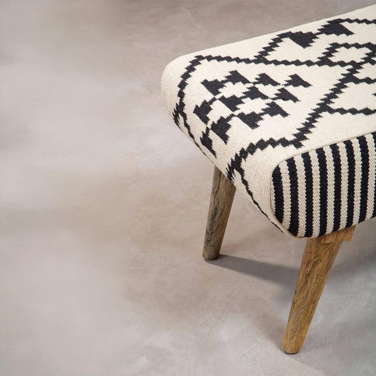 Cefena Footstool - White and Black Fabric - Berber Style