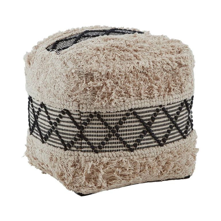Cefena Pouffe - Black and White Fabric - Square - Shaggy