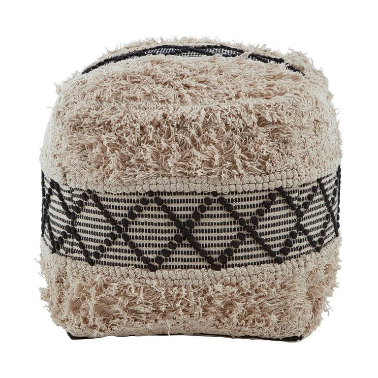 Cefena Pouffe - Black and White Fabric - Square - Shaggy