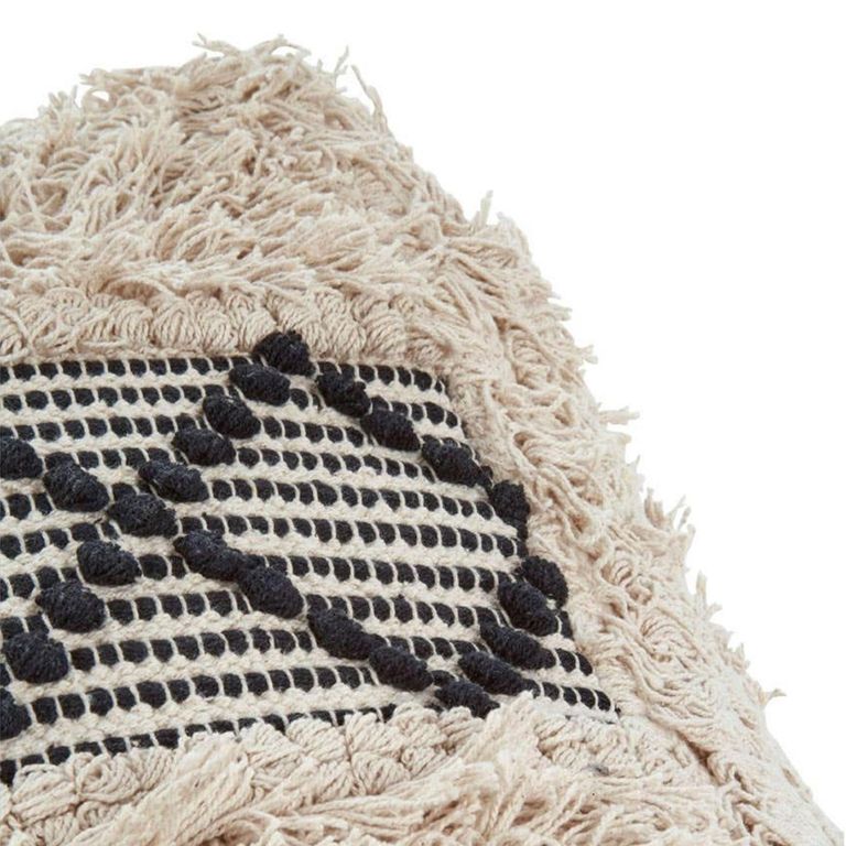 Cefena Pouffe - Black and White Fabric - Square - Shaggy