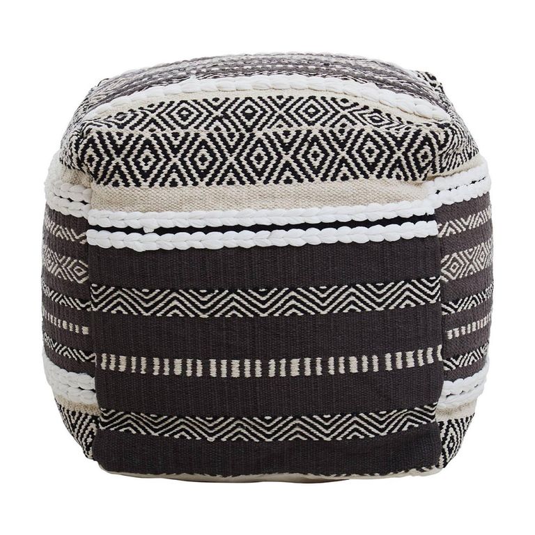 Cefena Pouffe - Square - Grey and White Fabric