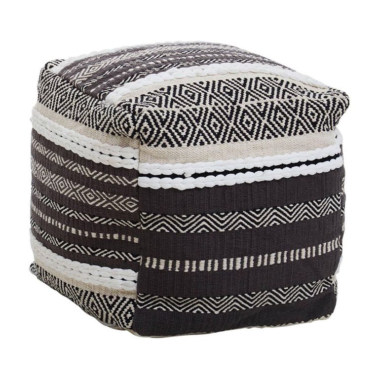 Cefena Pouffe - Square - Grey and White Fabric