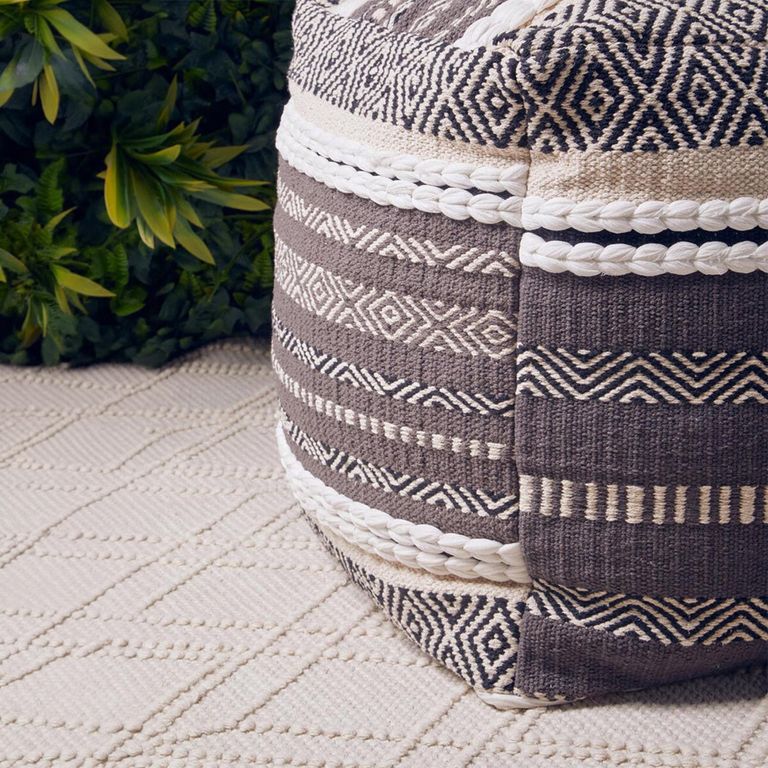 Cefena Pouffe - Square - Grey and White Fabric