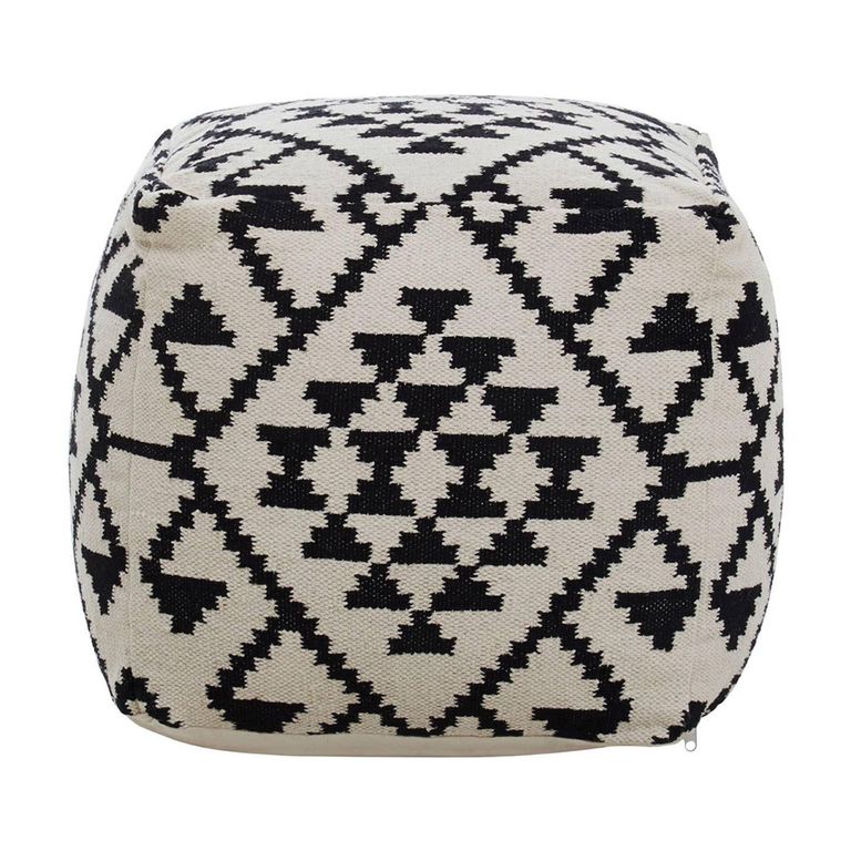 Cefena Pouffe - Square - White and Black Fabric