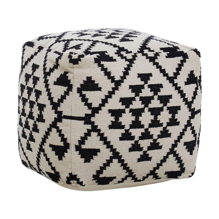 Cefena Pouffe - Square - White and Black Fabric