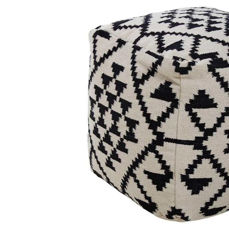 Cefena Pouffe - Square - White and Black Fabric