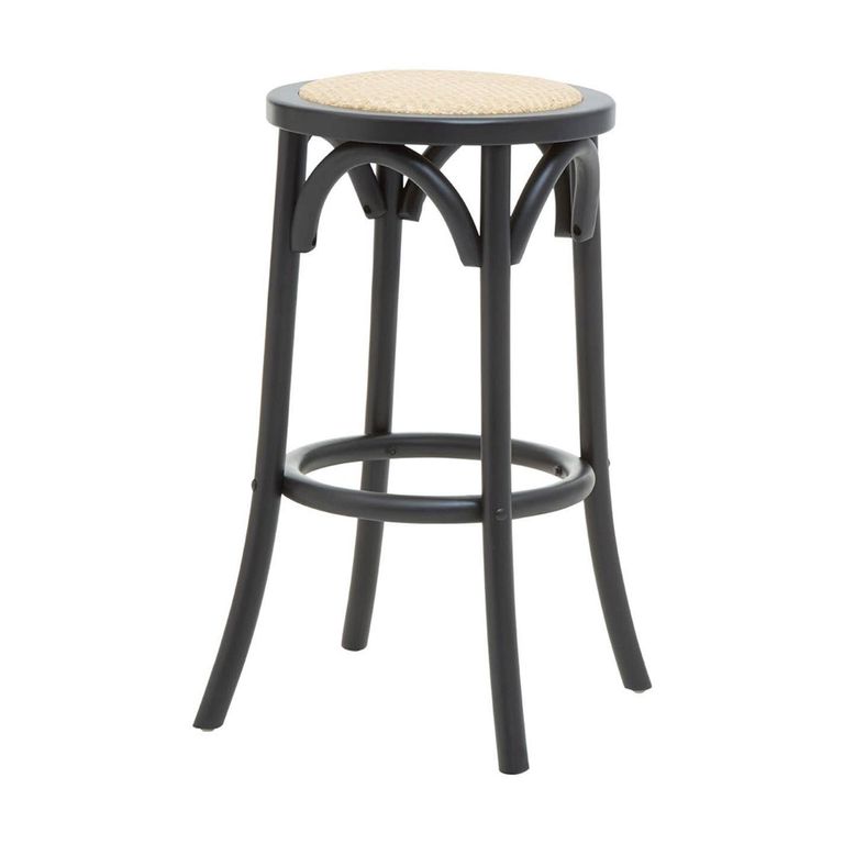 Corso Stool - Round - Black Birchwood and Natural Rattan