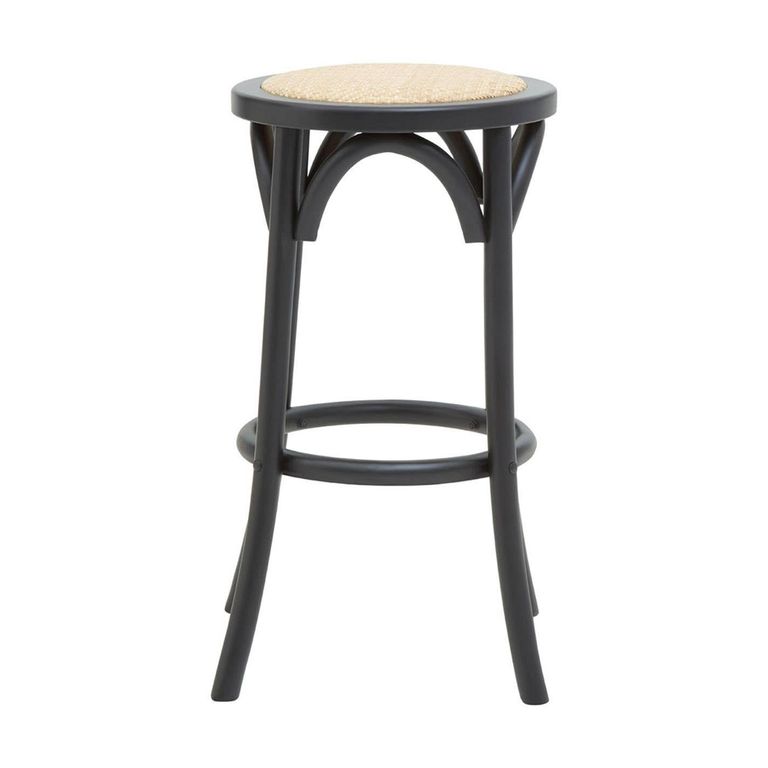 Corso Stool - Round - Black Birchwood and Natural Rattan