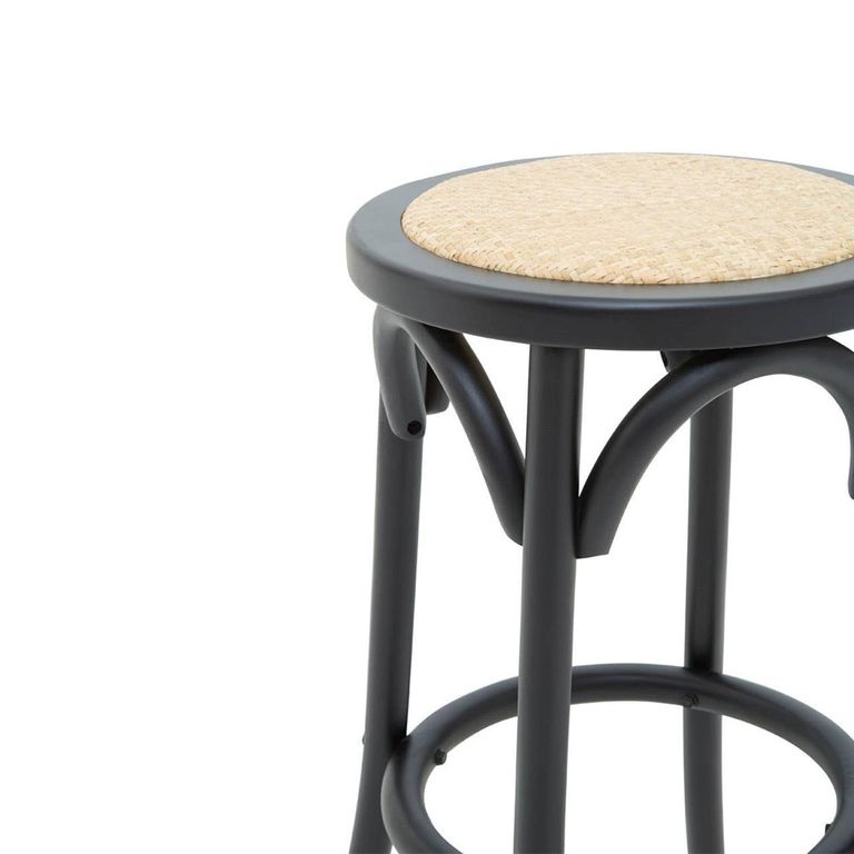 Corso Stool - Round - Black Birchwood and Natural Rattan