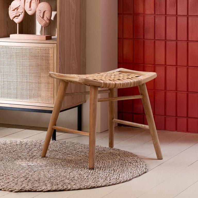 Stool - Set of 2 - Natural - Cane and Fir Wood