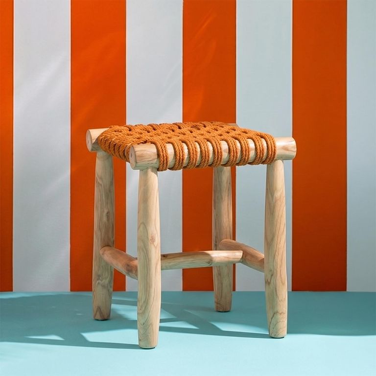 Stool - Square - Orange - Teak Wood
