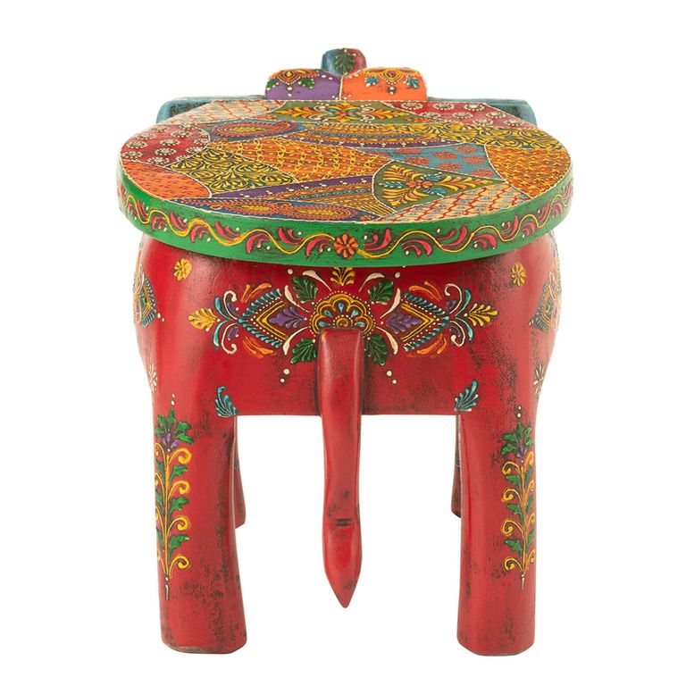 Delhi Elephant Painted Stool - Set of 2 - Multi Coloured - Mango Wood