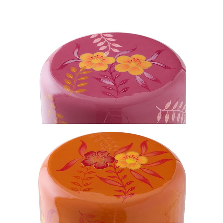 Flowers Stool - Set of 2 - Round - Pink and Orange - Metal