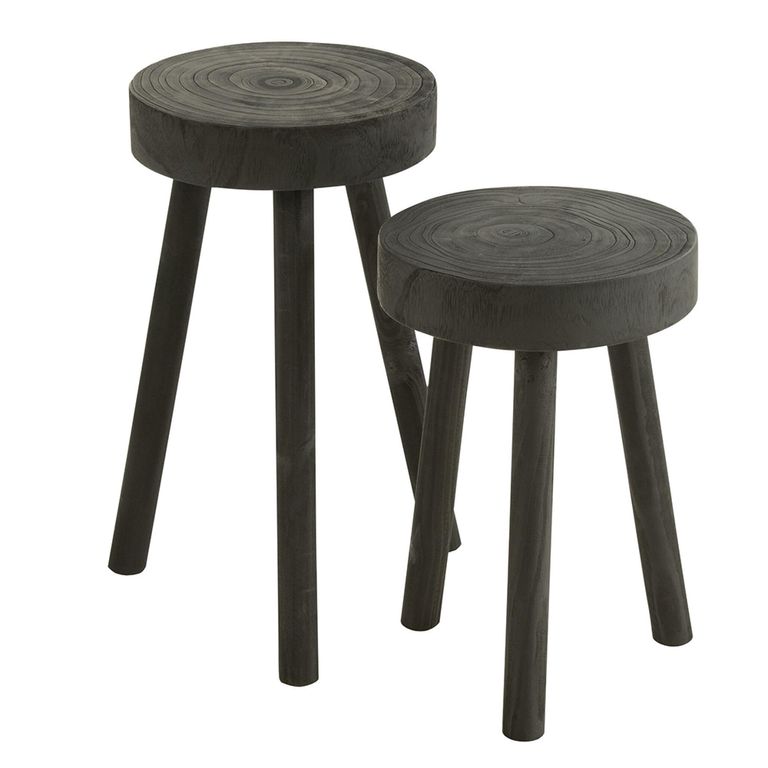 Paulownia Stool - Set of 2 - Round - Black - Wood