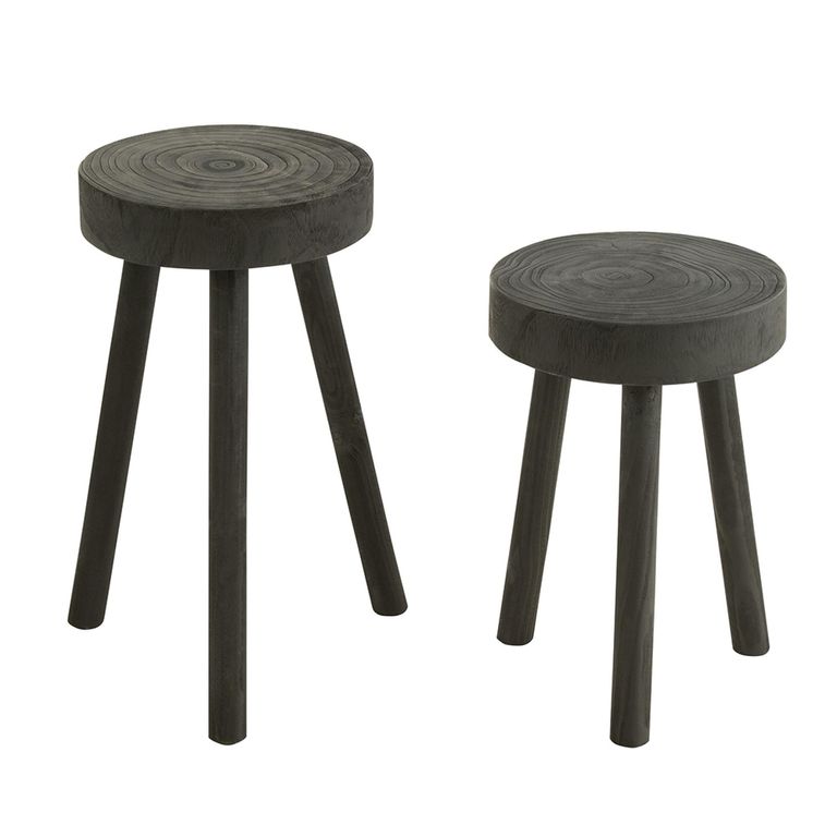 Paulownia Stool - Set of 2 - Round - Black - Wood
