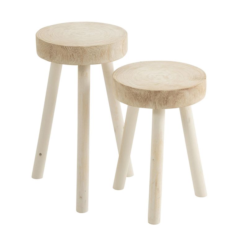 Paulownia Stool - Set of 2 - Round - White - Wood