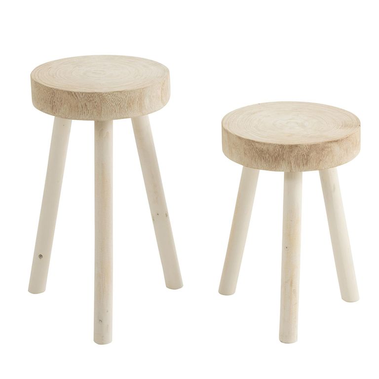 Paulownia Stool - Set of 2 - Round - White - Wood