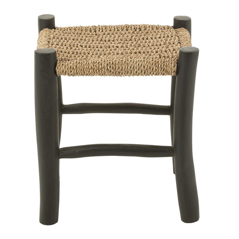 Stool - Set of 2 - Square - Natural and Black - Seagrass and Teak Wood