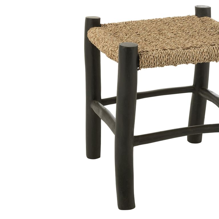 Stool - Set of 2 - Square - Natural and Black - Seagrass and Teak Wood