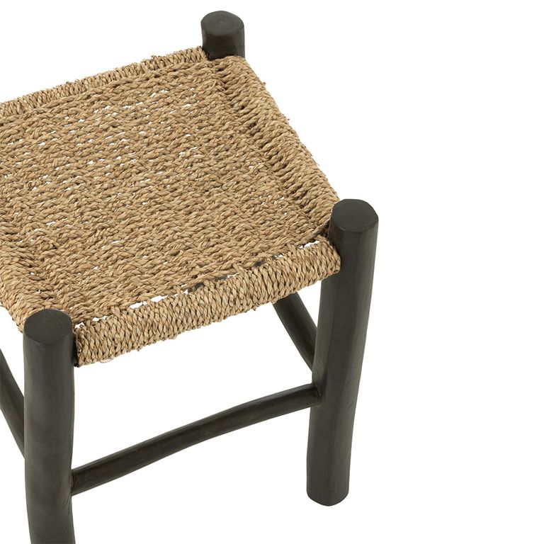 Stool - Set of 2 - Square - Natural and Black - Seagrass and Teak Wood