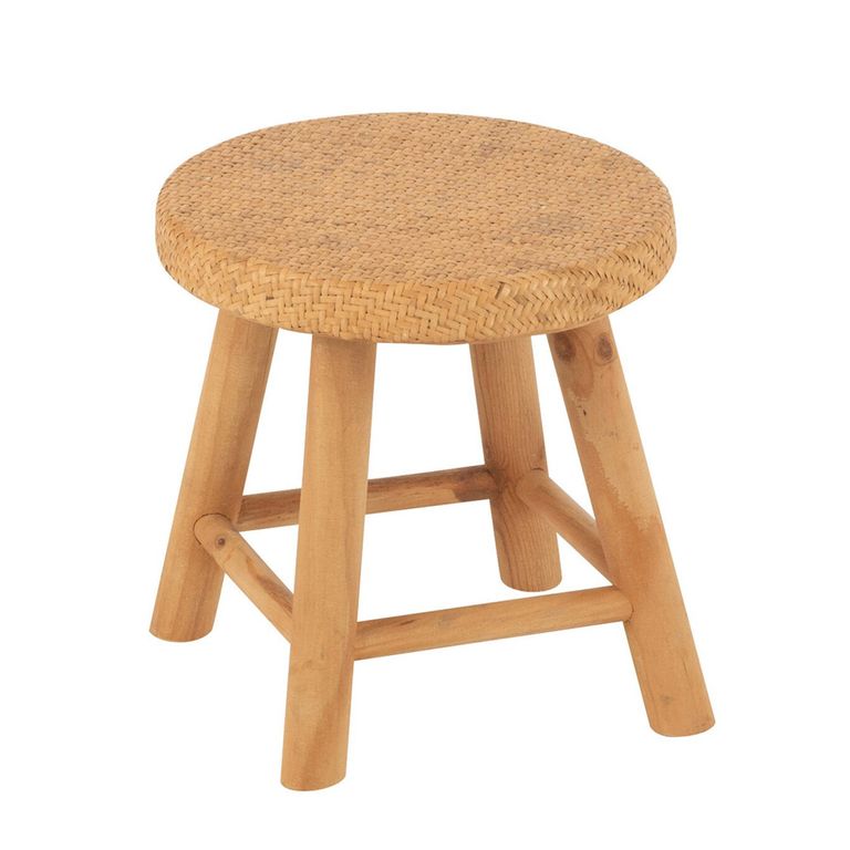 Stool - Set of 4 - Round  - Natural - Cane and Fir Wood