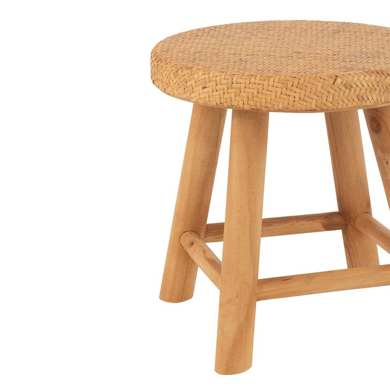 Stool - Set of 4 - Round  - Natural - Cane and Fir Wood
